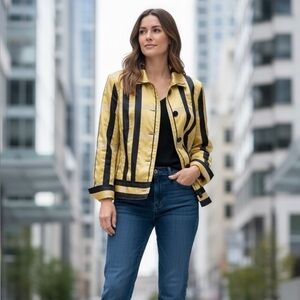 Yellow Basler water resistant lined blazer/jacket medium #retro #stripes